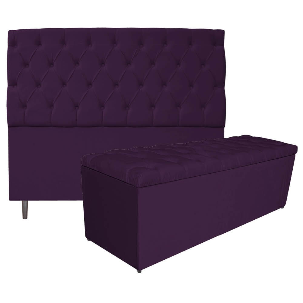 Kit Cabeceira E Calçadeira Liverpool 195 Cm King Size Suede Roxo - Amarena Móveis