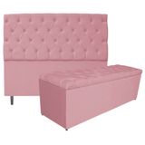 Kit Cabeceira E Calçadeira Liverpool 195 Cm King Size Suede Rosa Bebê - Amarena Móveis