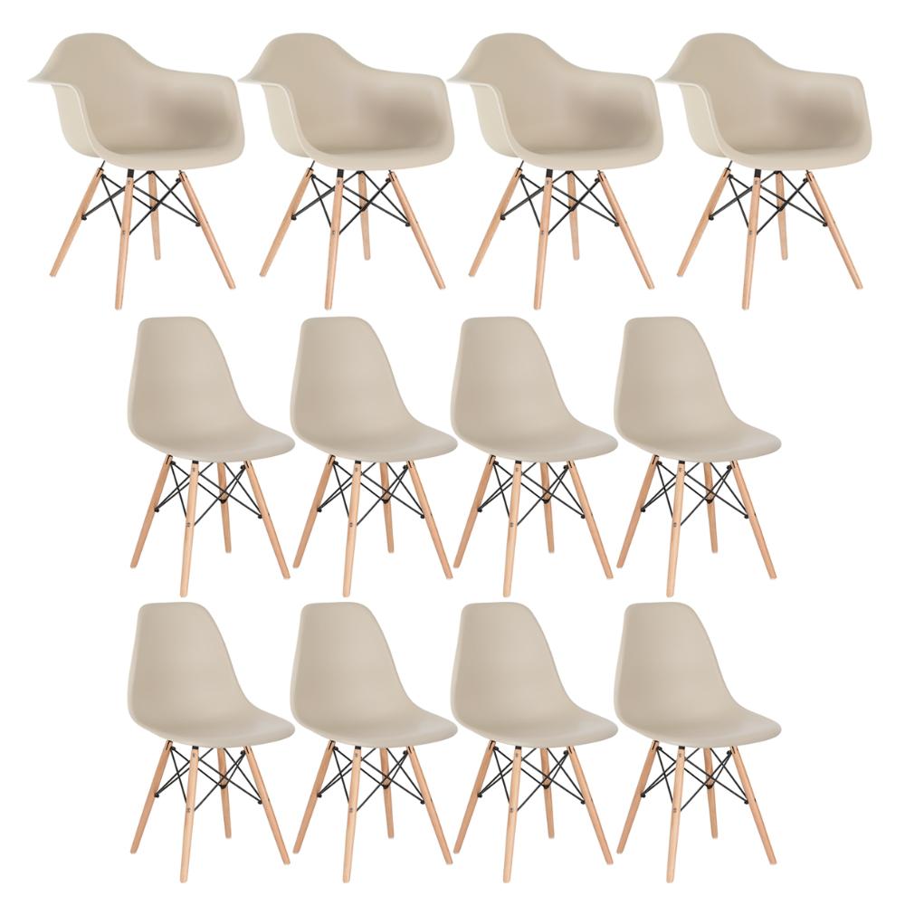 Conjunto 4 X Cadeiras Eames Daw Com Braços + 8 Cadeiras Eiffel Dsw - Nude