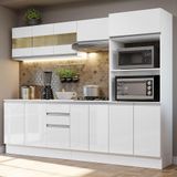 Armário De Cozinha Completa 100% Mdf 250 Cm Frentes Branco Brilho Smart Madesa 02