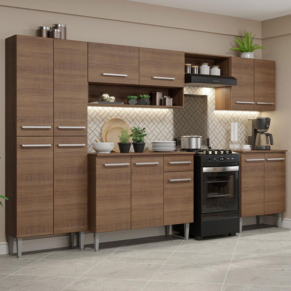 Armário De Cozinha Completa Madesa Emilly 293001 Com Balcão E Paneleiro - Rustic
