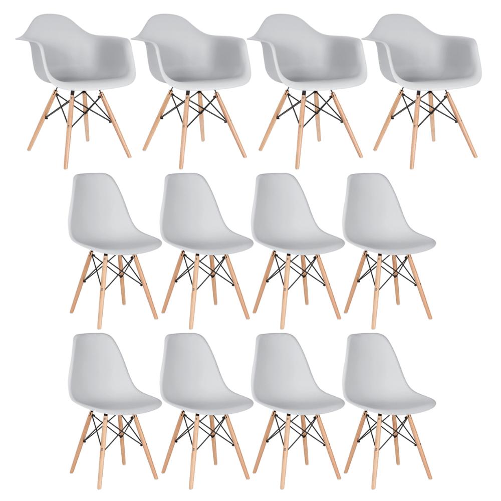 Conjunto 4 X Cadeiras Eames Daw Com Braços + 8 Cadeiras Eiffel Dsw - Cinza Claro