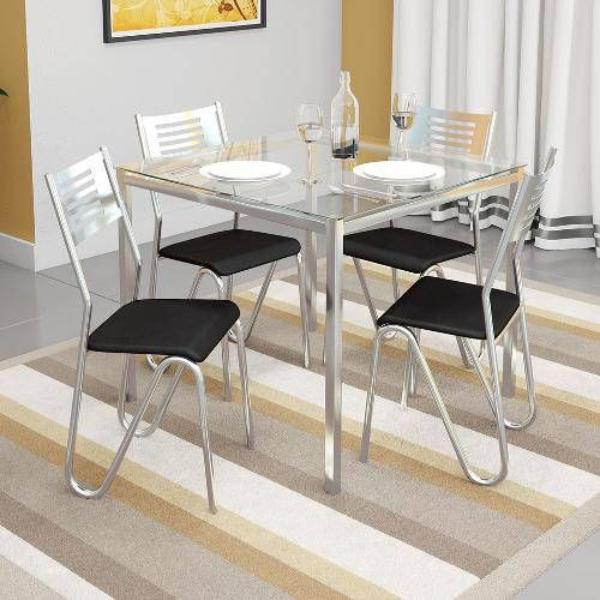 Conjunto Mesa Kappesberg Reno + 4 Cadeiras Cromad/Preto