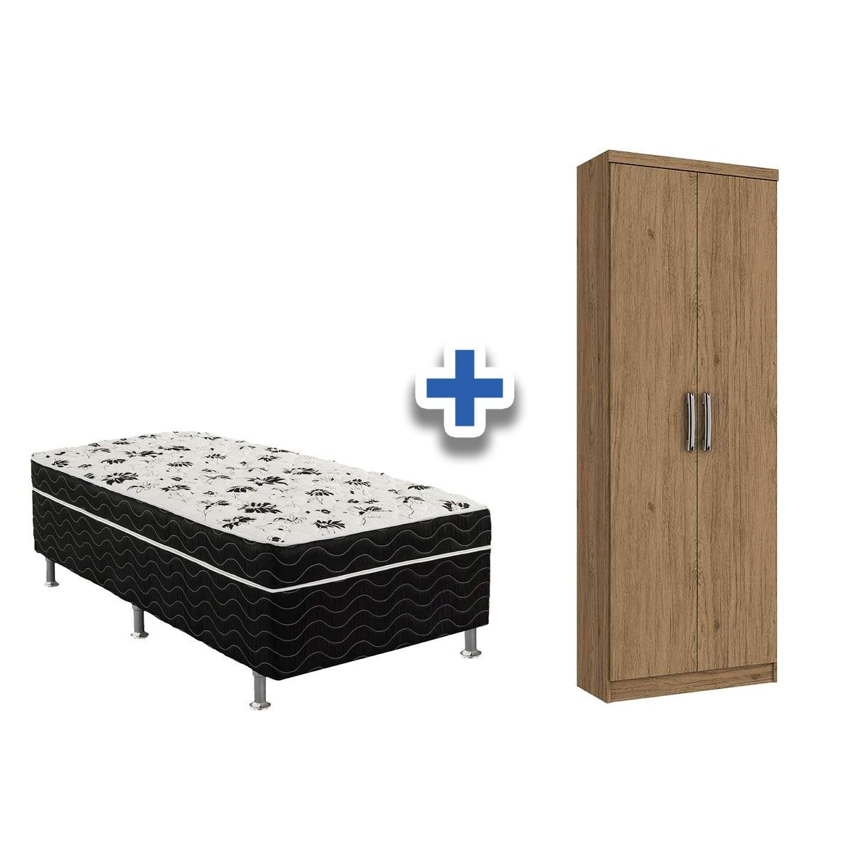 Cama Box Ortobom Union+Armário Henn Margarida Rústico