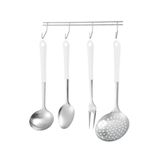 Conjunto Utensílios Em Inox Com Cabo Plástico 4 Pçs + Suporte Linha Elegance