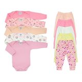 Kit 10 Pçs Roupa Bebê Body Manga Longa e Mijão Menino Menina