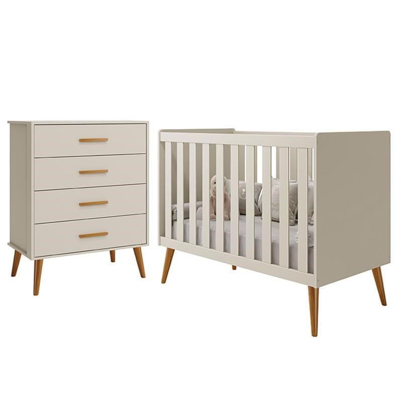 Jogo De Quarto Infantil Isis Cômoda 4 Gavetas E Berço Areia - Reller Móveis