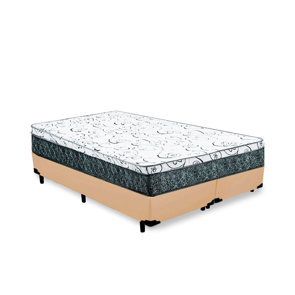 Cama Box Casal Bipartido Colchão Mola Bonnel Prime Coil Detroit + Box Sintético 64x138x188
