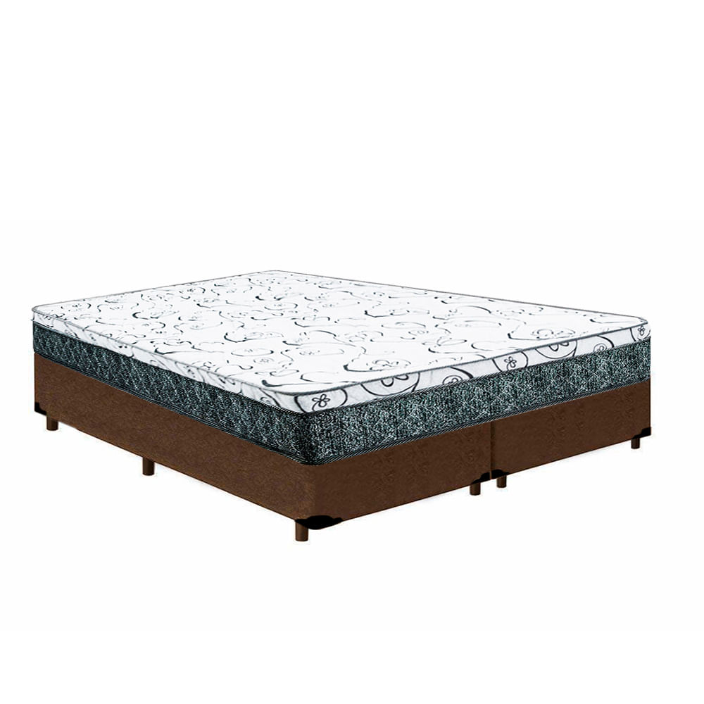 Cama Box Casal Bipartido Colchão Mola Bonnel Prime Coil Detroit + Box Suede 64x138x188