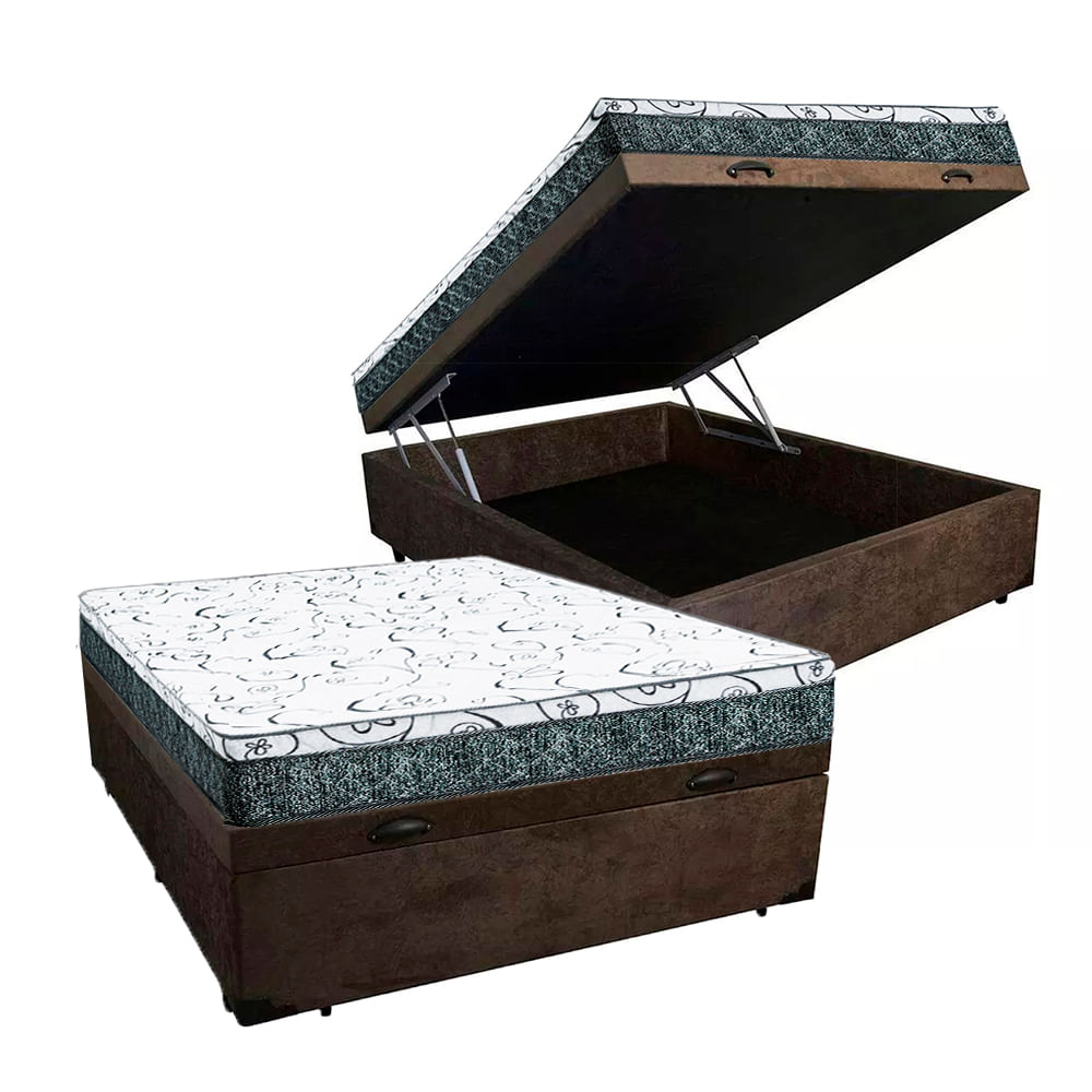 Cama Box Baú Casal Colchão Mola Bonnel Prime Coil Detroit + Box Suede 71x138x188