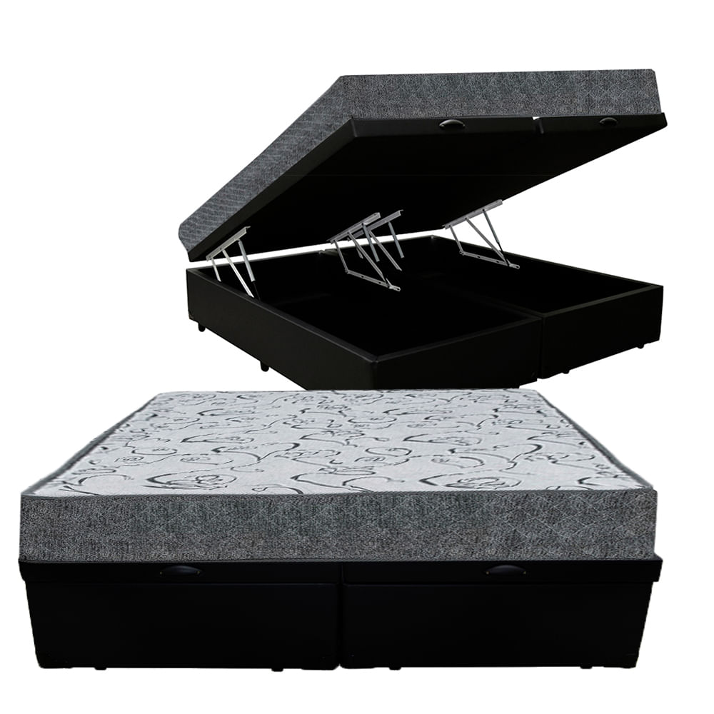 Cama Box Baú Casal Bipartido Colchão Espuma D33 Maxx Kansas + Box Sintético 77x138x188