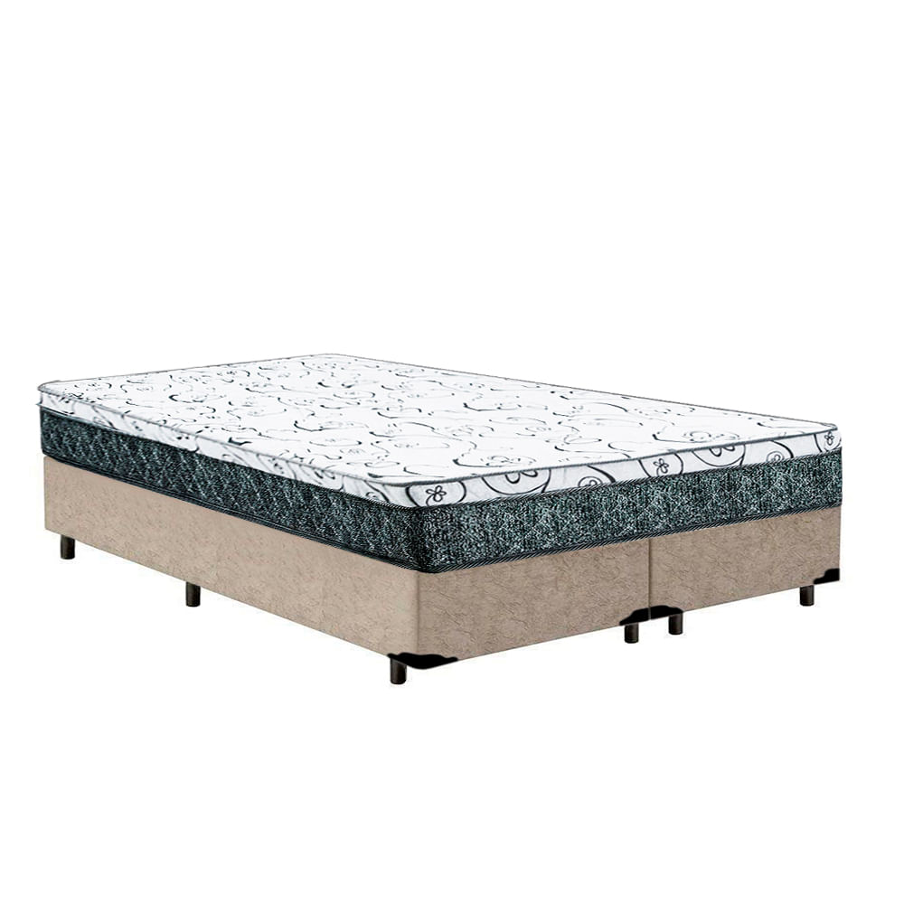 Cama Box Casal Bipartido Colchão Mola Bonnel Prime Coil Detroit + Box Suede 64x138x188
