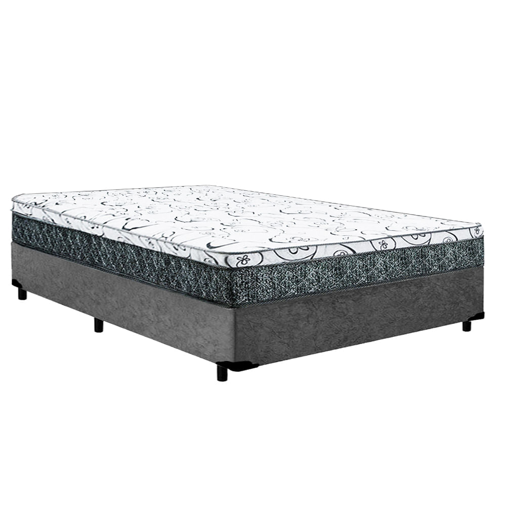 Cama Box Casal Colchão Mola Bonnel Prime Coil Detroit + Box Suede 64x138x188
