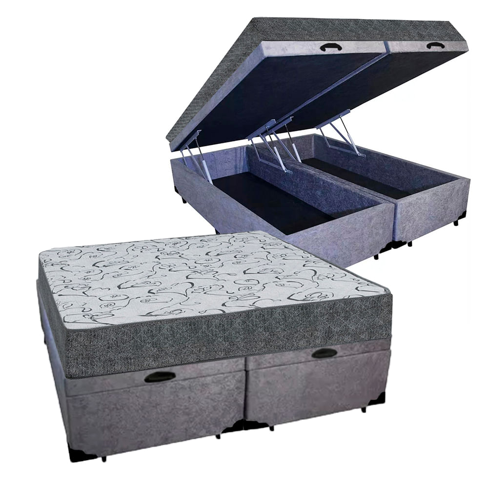 Cama Box Baú Casal Bipartido Colchão Espuma D33 Maxx Kansas + Box Suede 77x138x188