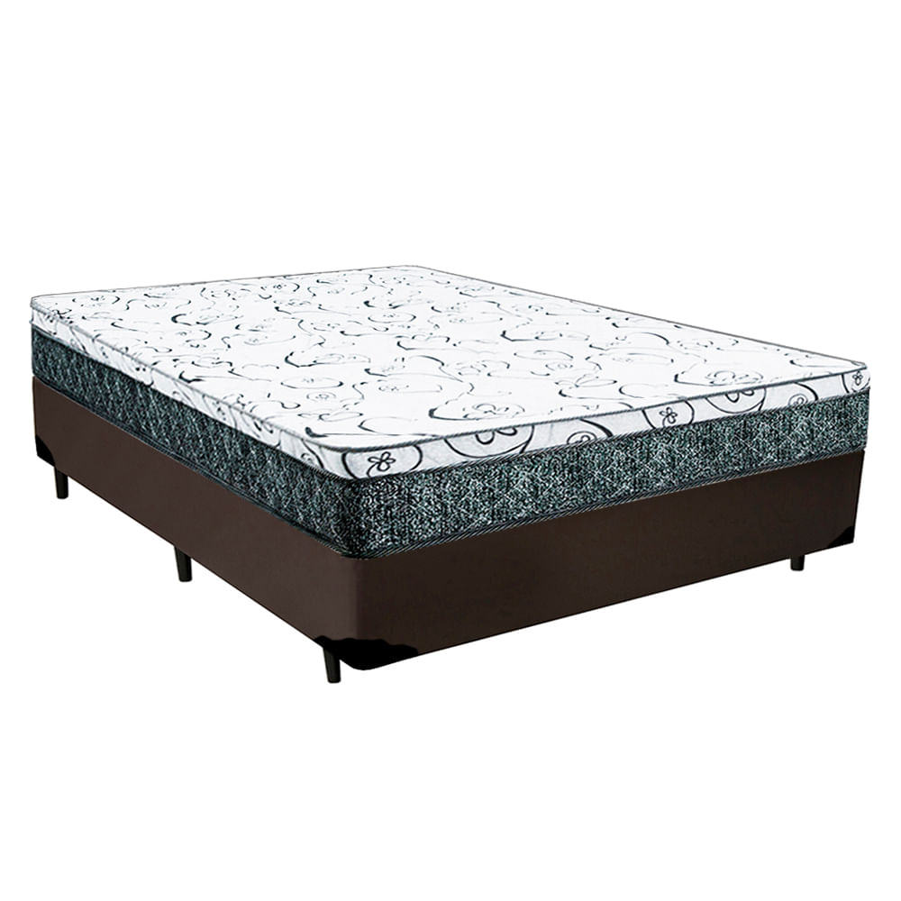 Cama Box Casal Colchão Mola Bonnel Prime Coil Detroit + Box Sintético 64x138x188
