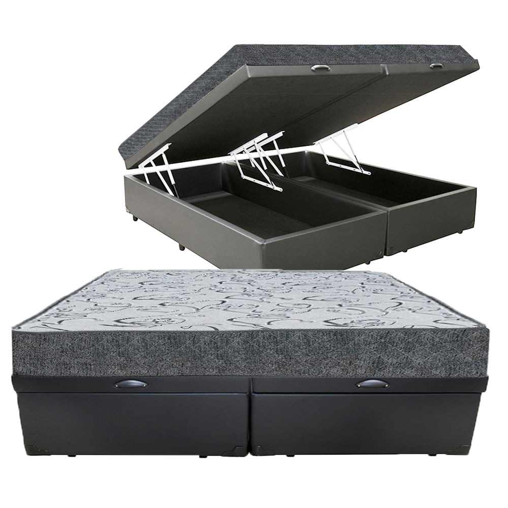 Cama Box Baú Casal Bipartido Colchão Espuma D33 Maxx Kansas + Box Sintético 77x138x188