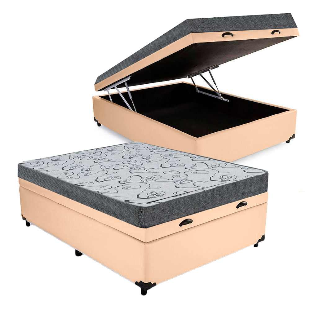 Cama Box Baú Casal Colchão Espuma D33 Maxx Kansas + Box Sintético 77x138x188