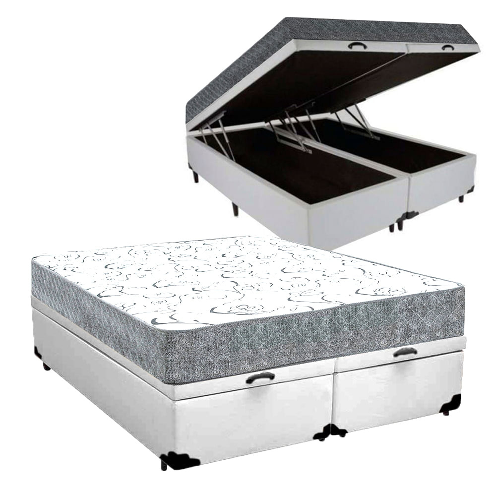 Cama Box Baú Casal Bipartido Colchão Espuma D33 Maxx Kansas + Box Sintético 77x138x188