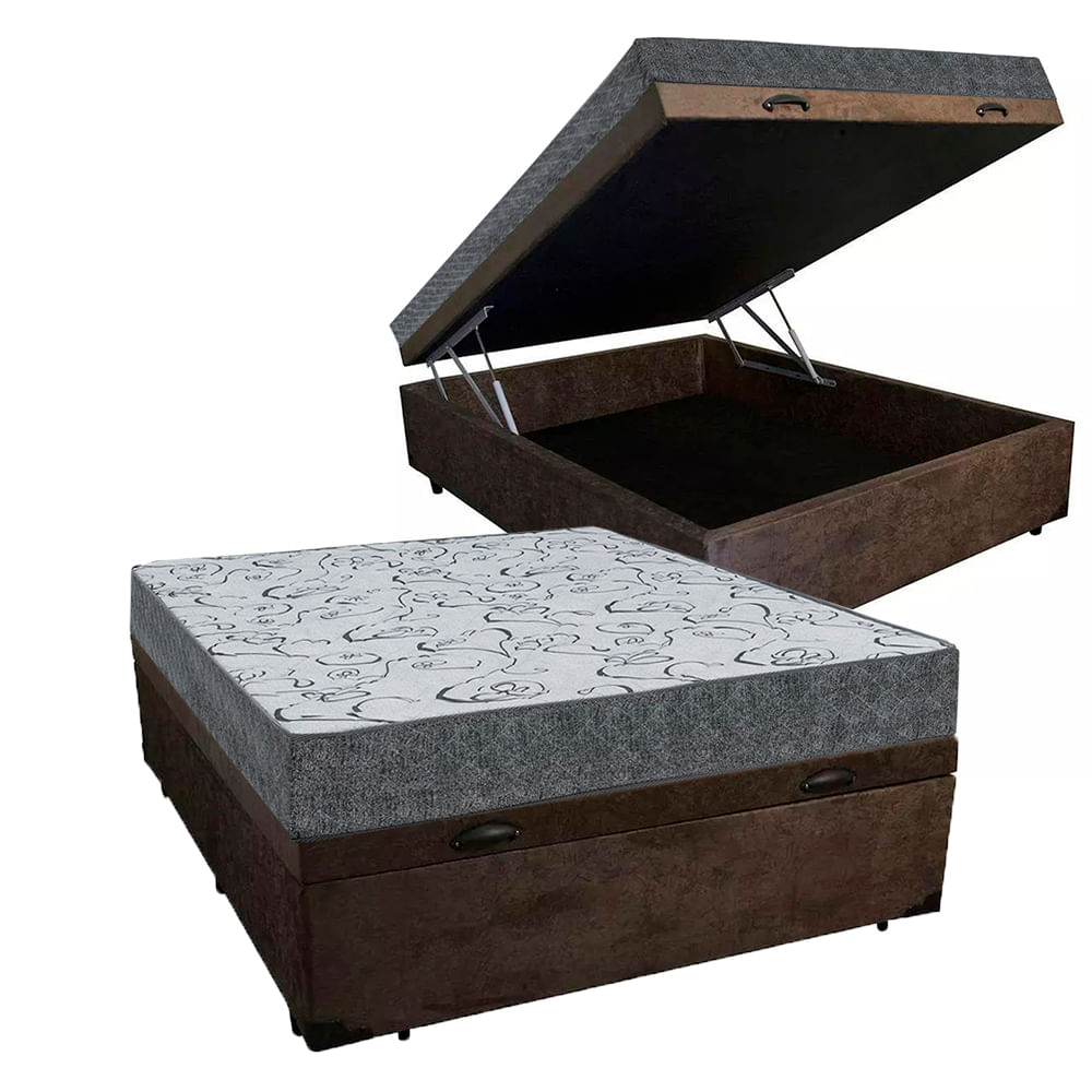 Cama Box Baú Casal Colchão Espuma D33 Maxx Kansas + Box Suede 77x138x188