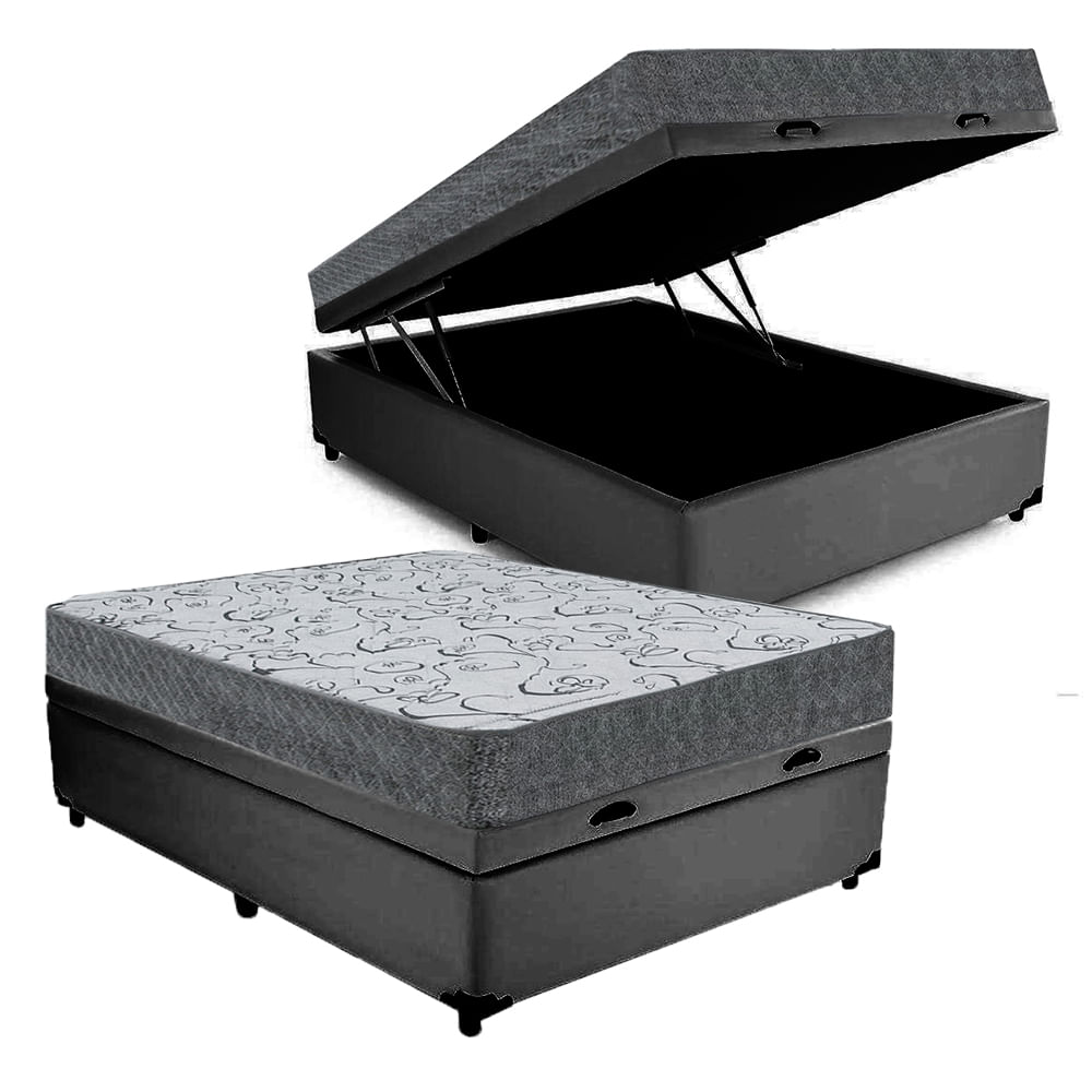 Cama Box Baú Casal Colchão Espuma D33 Maxx Kansas + Box Sintético 77x138x188