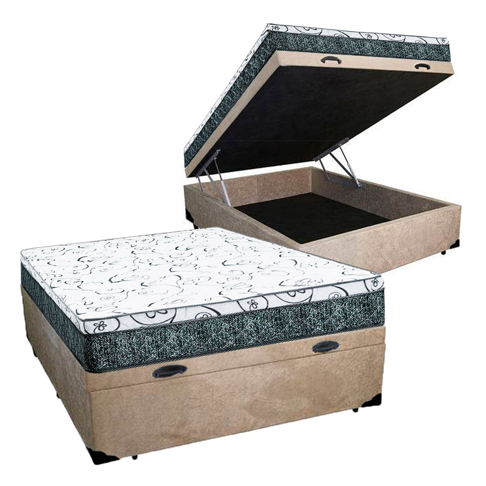 Cama Box Baú Casal Colchão Mola Bonnel Prime Coil Detroit + Box Suede 71x138x188