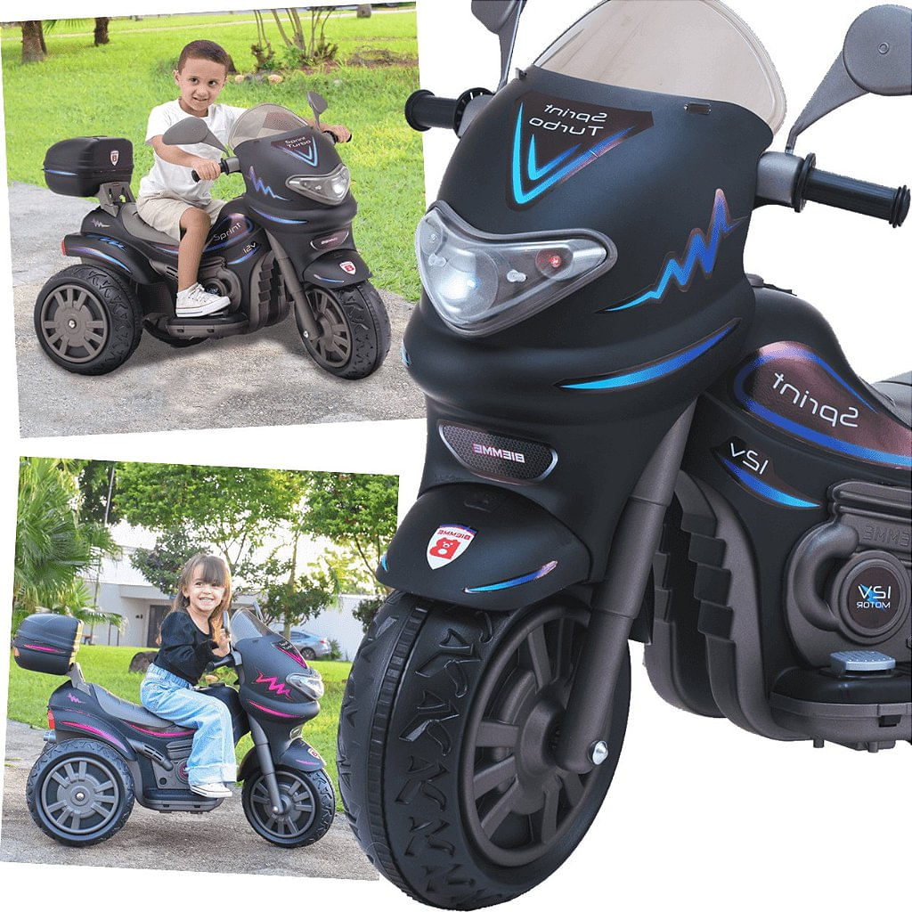 Moto Eletrica Infantil Biemme Sprint Turbo 12V Capacete Azul - Maçã Verde  Baby