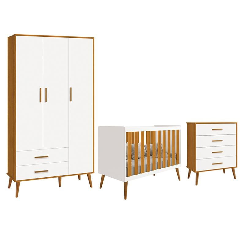 Dormitório Infantil Isis Guarda Roupa 3 Portas, Cômoda E Berço Branco/savana - Reller Móveis
