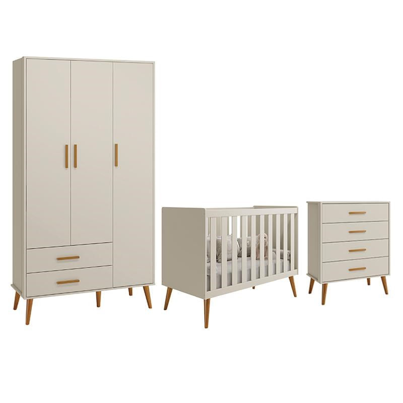 Dormitório Infantil Isis Guarda Roupa 3 Portas, Cômoda E Berço Areia - Reller Móveis