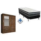 Cama Box Solteiro Colchao Venezia Black Guarda Roupa Sonare Canela