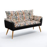 Poltrona Namoradeira Decorativa Beta F-014 N-024 Sued Estampado Bege Com Veludo Preto Aradecor