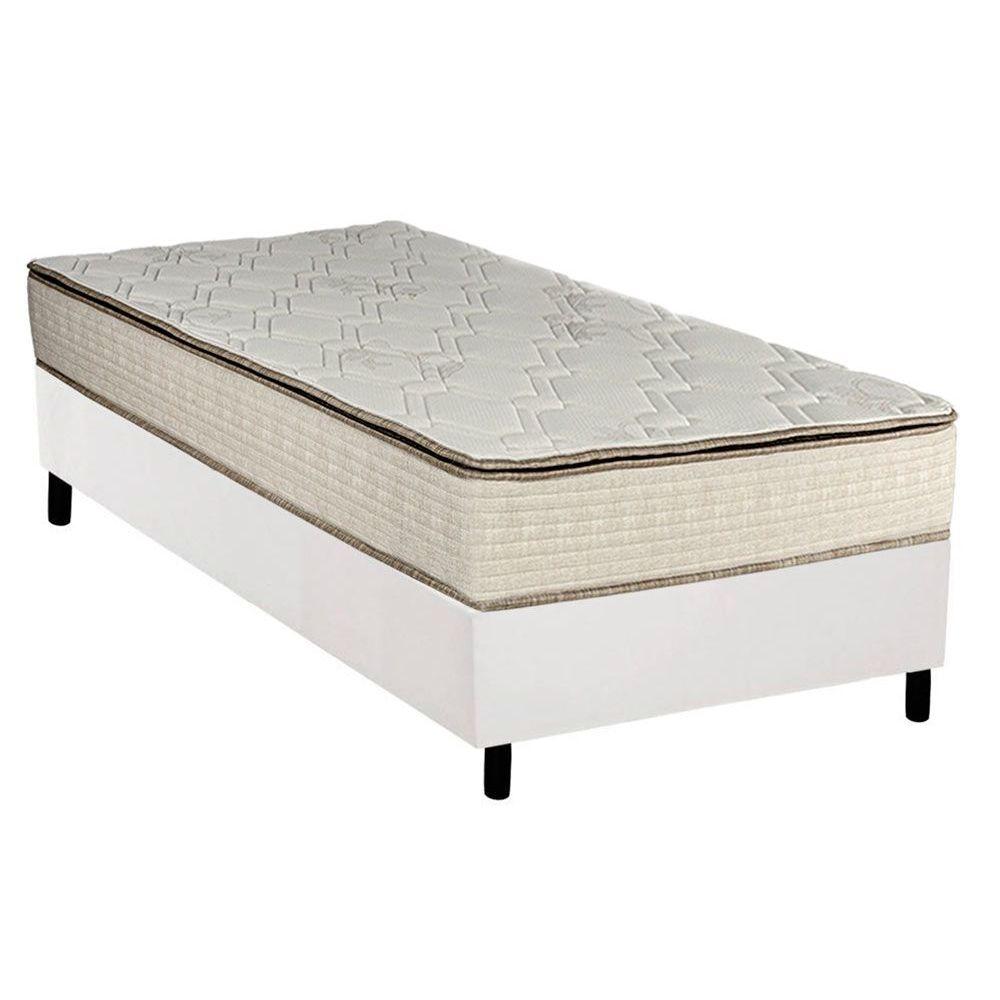 Cama Box Solteiro Colchao Molas Luckspuma Bonnel Montreal Spring Base Crc Courano White 88x188