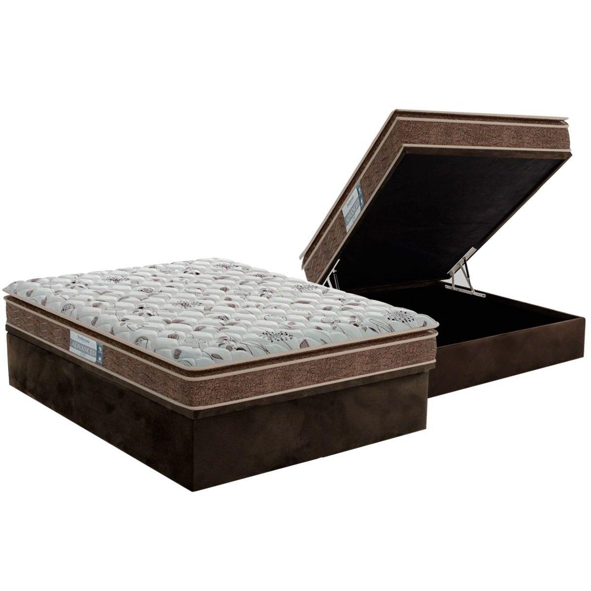 Cama Box Bau Casal Colchao Espuma Probel D45 Advanced Pillow Super Base Crc Suede Brown 138x188