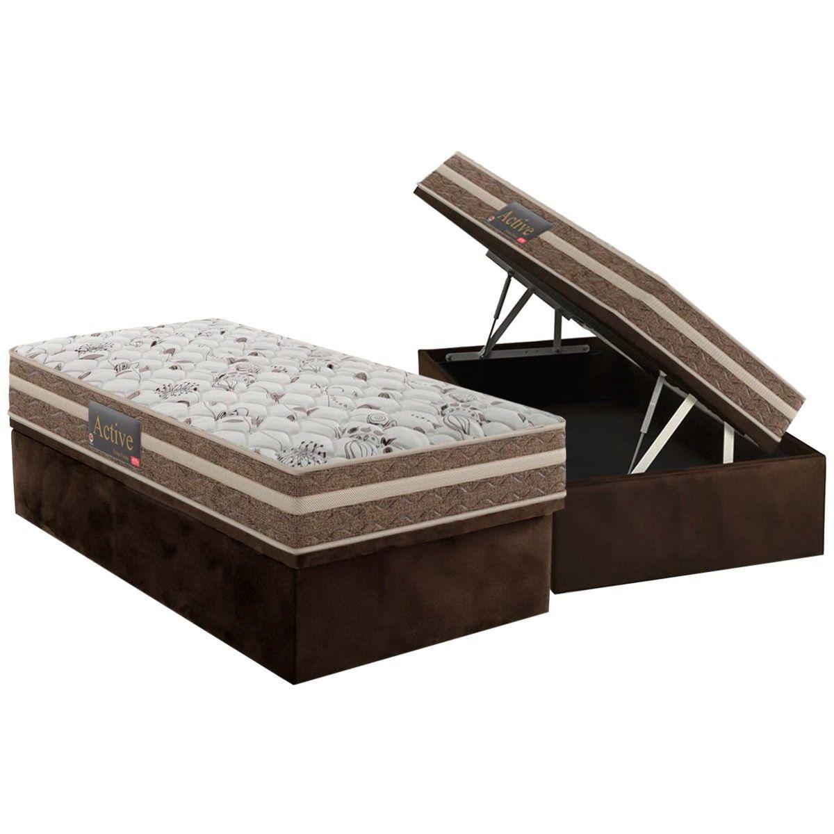 Cama Box Bau Solteiro Colchao Espuma Pelmex D28 Ep Active Extra Firme Touch Base Crc Suede Brown 88x188