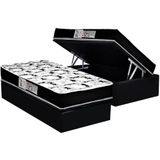 Cama Box Bau Solteiro Colchao Espuma D33 Luckspuma Supreme Pillow Top Base Crc Suede Black 88x188