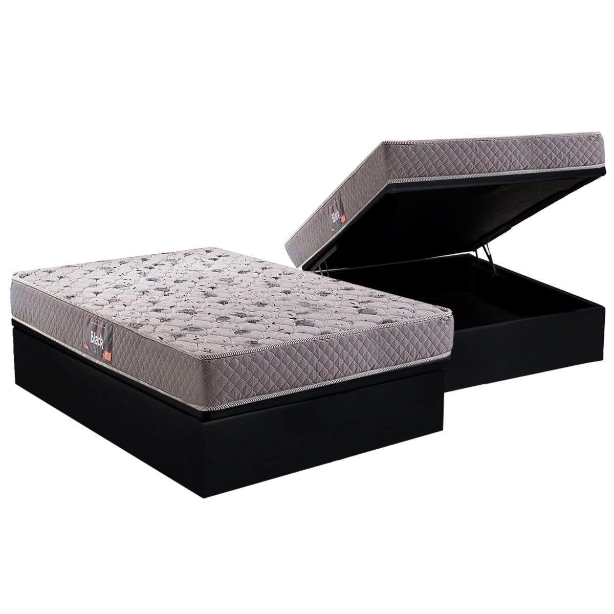 Cama Box Bau Casal Colchao Espuma D45 Herval Ag65 Black Double Face Base Crc Suede Black 138x188