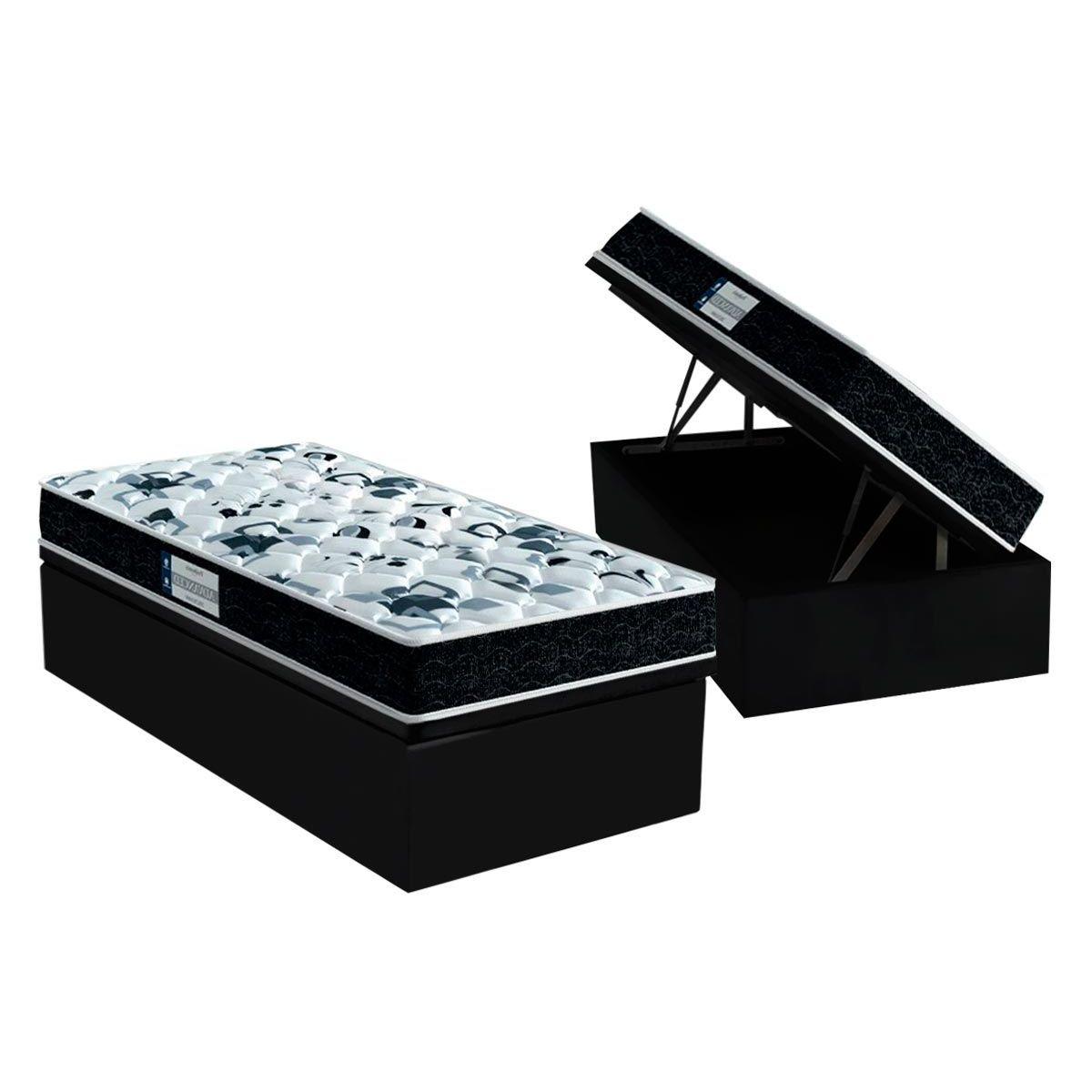 Cama Box Bau Solteiro Colchao Espuma Probel D28 Ep Prodormir Advanced Tech1000 Base Crc Suede Black 88x188