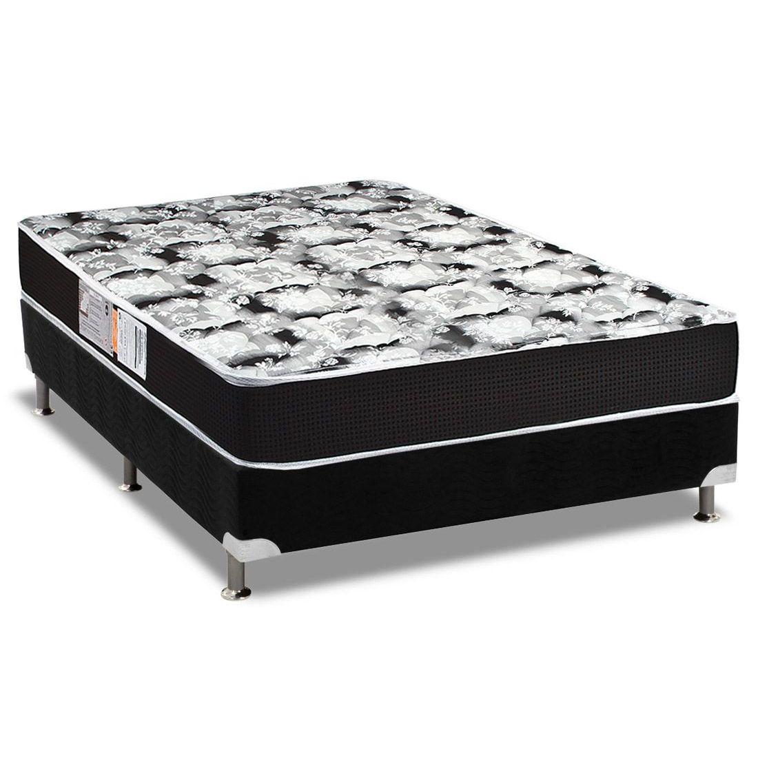 Cama Box Casal Colchao Espuma Luckspuma D33 Supreme Base Crc Suede Black 138x188