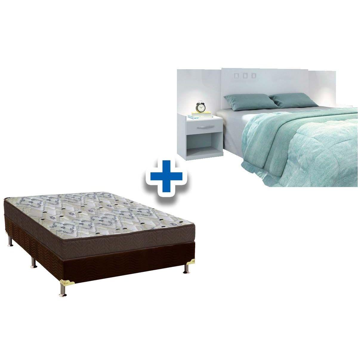 Cama Box Casal Crc Colchao D45 Iso 150 Ortobom Cabeceira Plus Branco