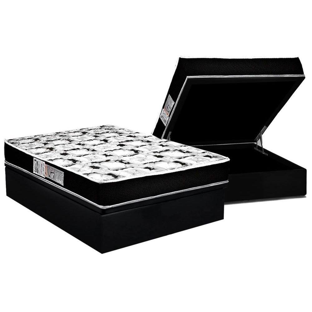 Cama Box Bau Casal Colchao Espuma D33 Luckspuma Supreme Pillow Top Base Crc Suede Black 138x188