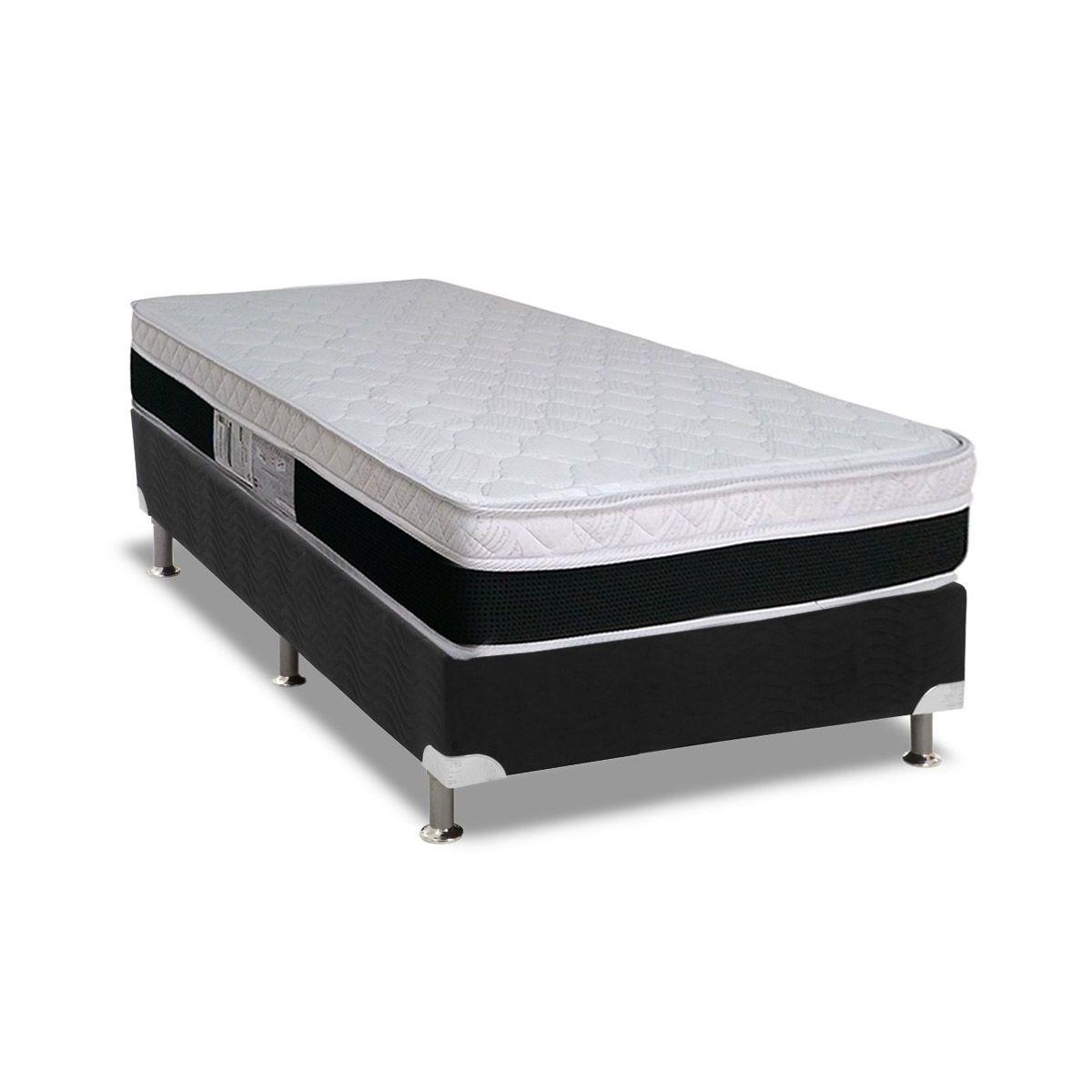 Cama Box Solteiro Colchao Molas Masterpocket Ensacadas Luckspuma Roma Base Crc Suede Black 88x188