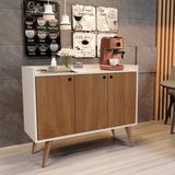 Aparador Buffet Retrô 3 Portas Wood Prime - Off White/Freijó - Germai Móveis