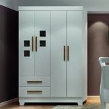 Guarda Roupa Infantil 4 Portas 2 Gavetas MDF Fly Tigus Baby Branco