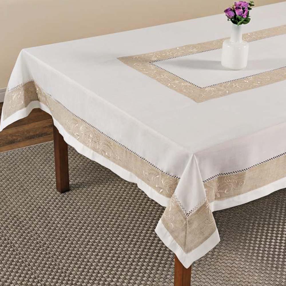 Toalha De Mesa Quadrada 220x220cm 9019-1 - Rafimex Branco/bege