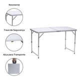 Mesa Dobrável Portátil De Alumínio Com Tampo De Mdf Que Vira Maleta Para Camping 120x60cm Branco