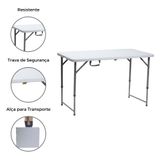 Mesa Dobrável Portátil De Plástico Que Vira Maleta Para Camping 120x60cm Branco