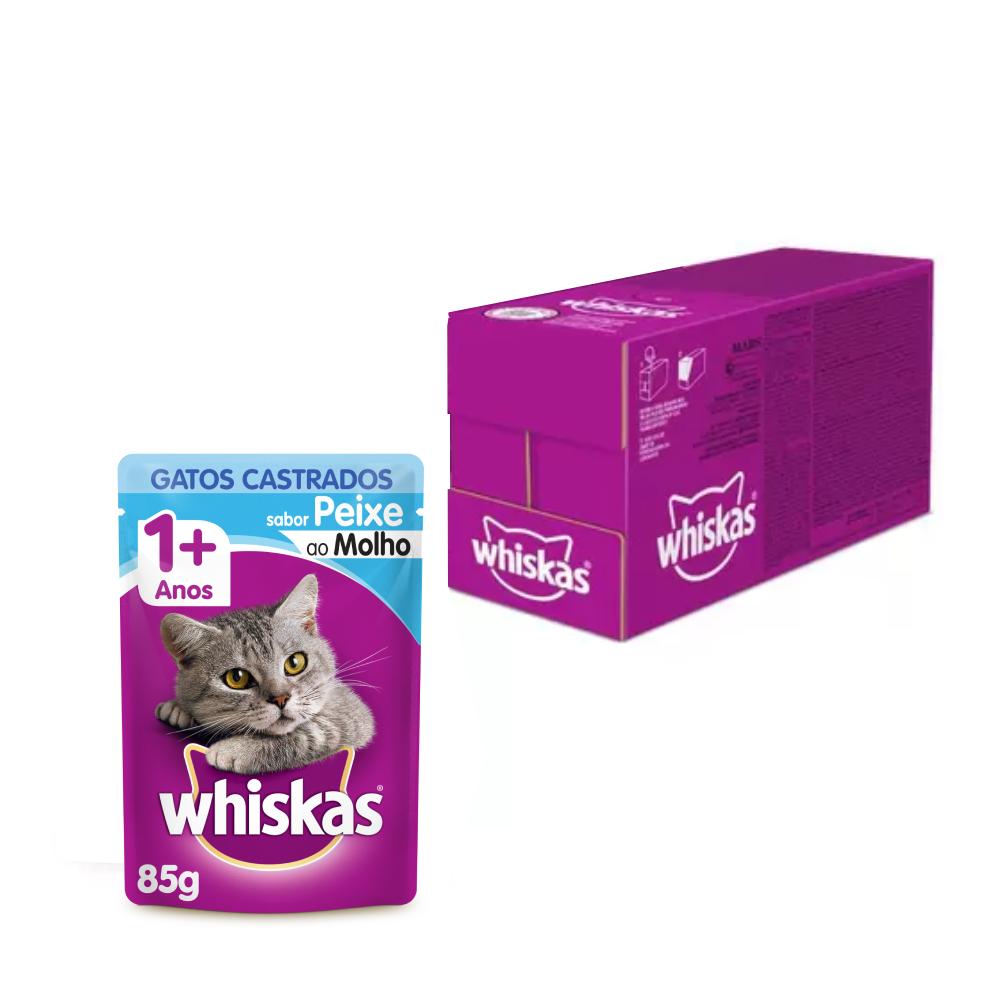 Kit Ração Úmida Whiskas Sachê Peixe Ao Molho Para Gatos Adultos Castrados - 20 Unidades