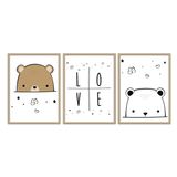 Quadro 60x120cm Infantil Amor de Urso Moldura Natural com Vidro Decorativo