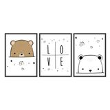 Quadro 60x120cm Infantil Amor de Urso Moldura Preta com Vidro Decorativo