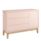 Cômoda Retrô Square com Porta + Pés em Madeira Natural - Rosa