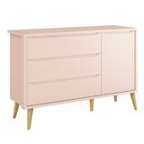 Cômoda Retro Theo com porta + Kit Pé em Madeira Natural - Rosa